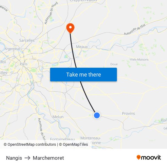 Nangis to Marchemoret map