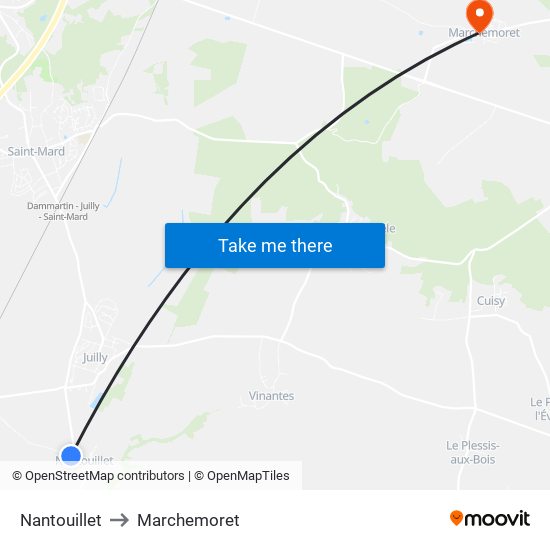 Nantouillet to Marchemoret map