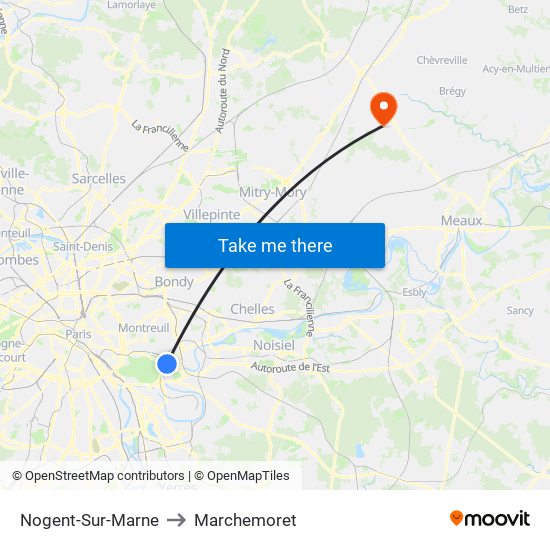 Nogent-Sur-Marne to Marchemoret map