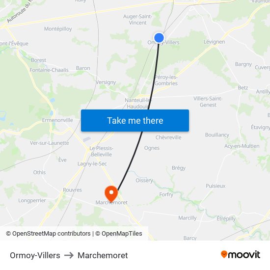 Ormoy-Villers to Marchemoret map