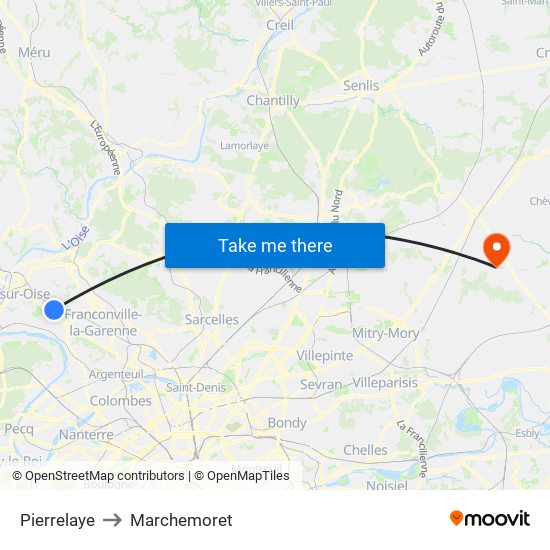 Pierrelaye to Marchemoret map