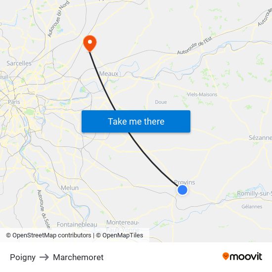 Poigny to Marchemoret map