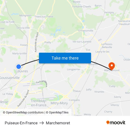 Puiseux-En-France to Marchemoret map