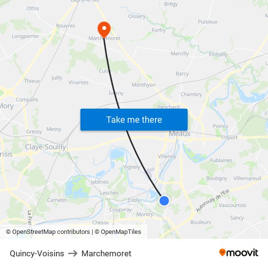 Quincy-Voisins to Marchemoret map