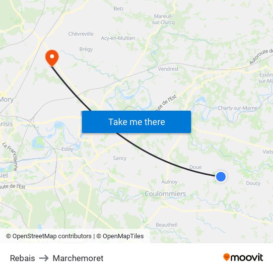 Rebais to Marchemoret map