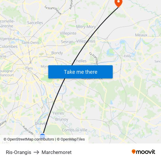 Ris-Orangis to Marchemoret map