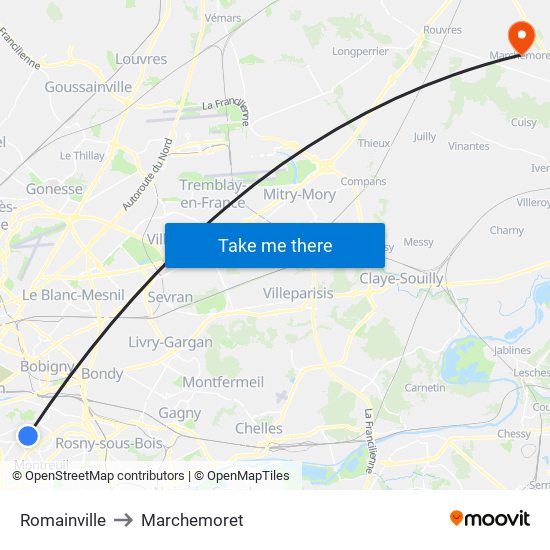 Romainville to Marchemoret map