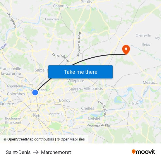 Saint-Denis to Marchemoret map