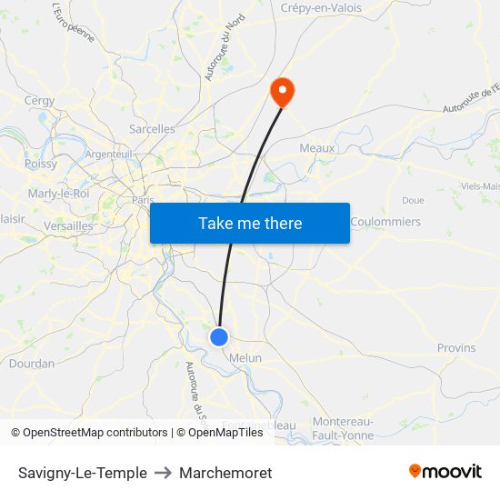 Savigny-Le-Temple to Marchemoret map