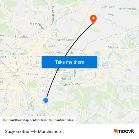 Sucy-En-Brie to Marchemoret map