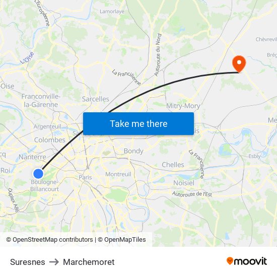 Suresnes to Marchemoret map