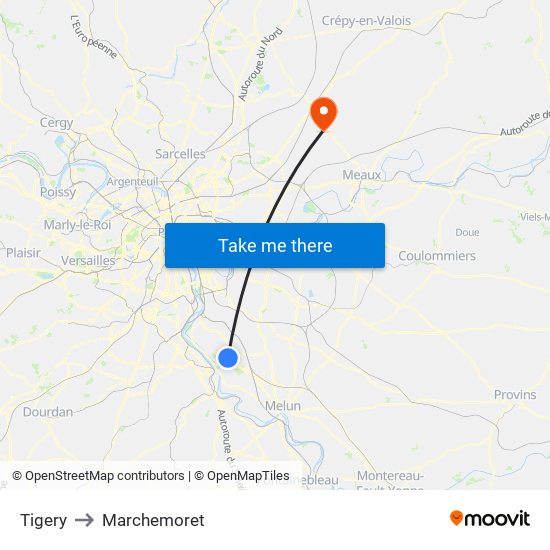 Tigery to Marchemoret map