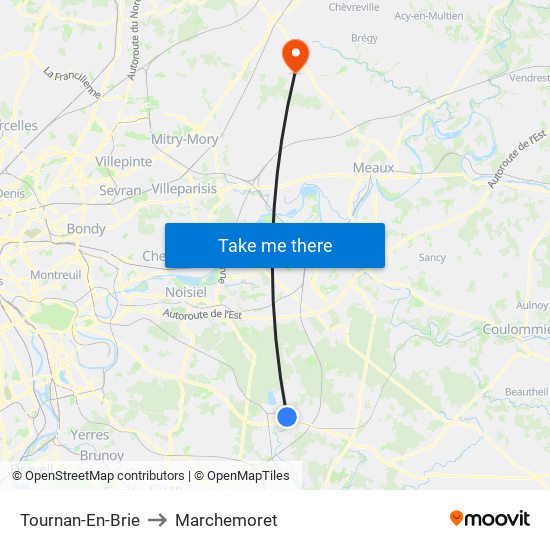 Tournan-En-Brie to Marchemoret map