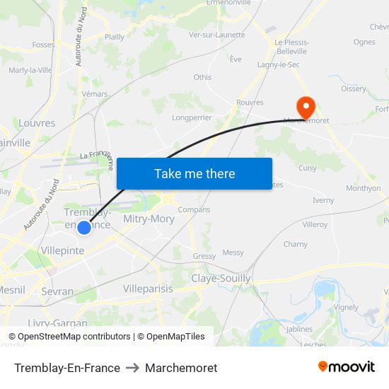 Tremblay-En-France to Marchemoret map