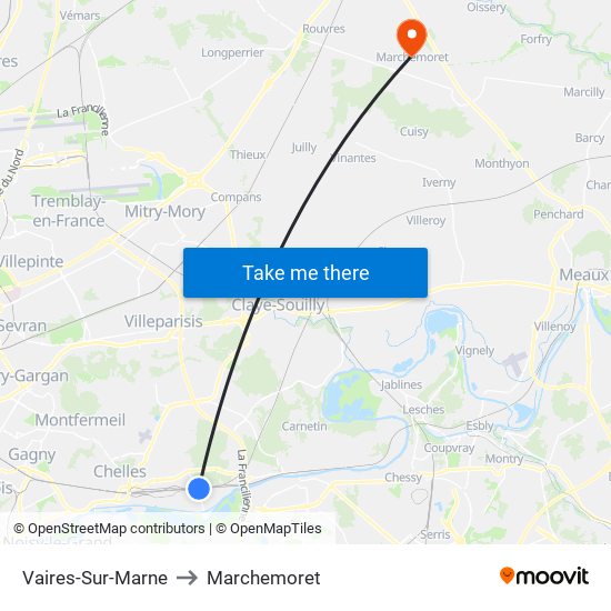 Vaires-Sur-Marne to Marchemoret map