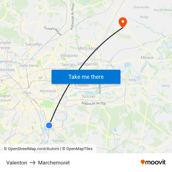 Valenton to Marchemoret map