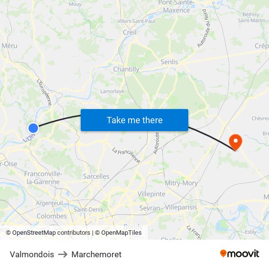 Valmondois to Marchemoret map