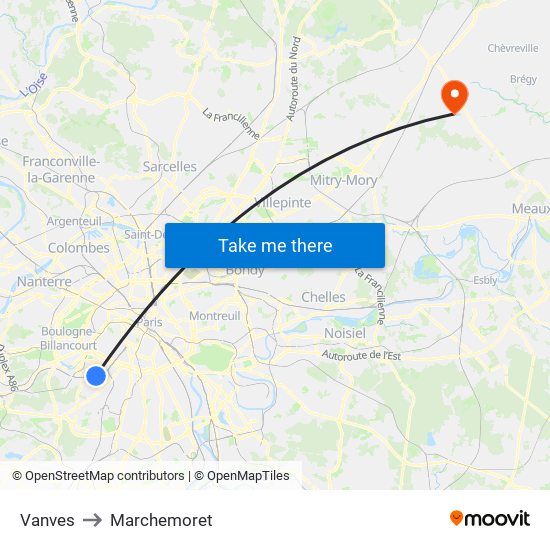 Vanves to Marchemoret map