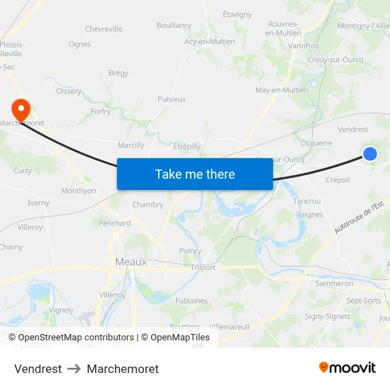 Vendrest to Marchemoret map
