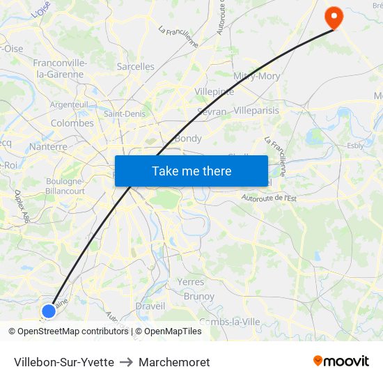 Villebon-Sur-Yvette to Marchemoret map