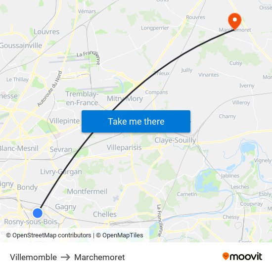 Villemomble to Marchemoret map