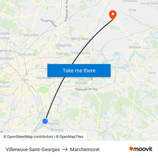 Villeneuve-Saint-Georges to Marchemoret map
