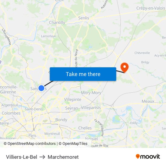 Villiers-Le-Bel to Marchemoret map