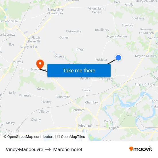 Vincy-Manoeuvre to Marchemoret map