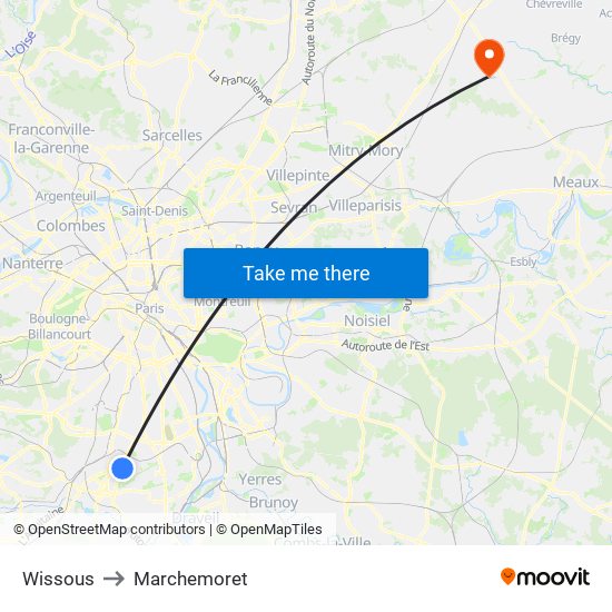 Wissous to Marchemoret map