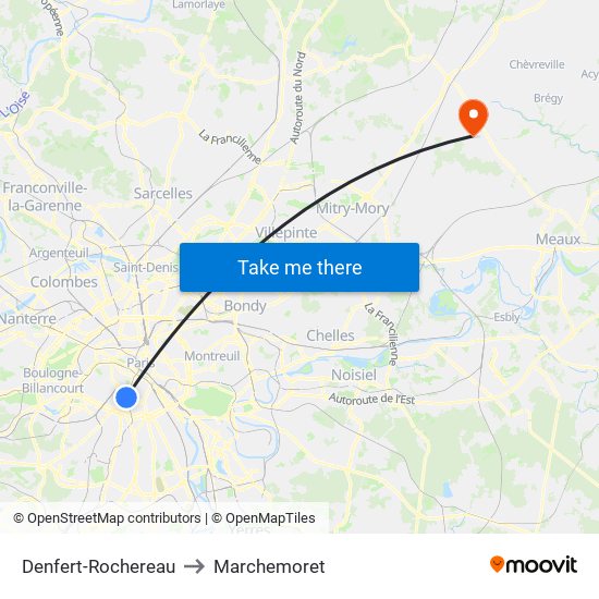 Denfert-Rochereau to Marchemoret map