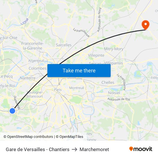 Gare de Versailles - Chantiers to Marchemoret map