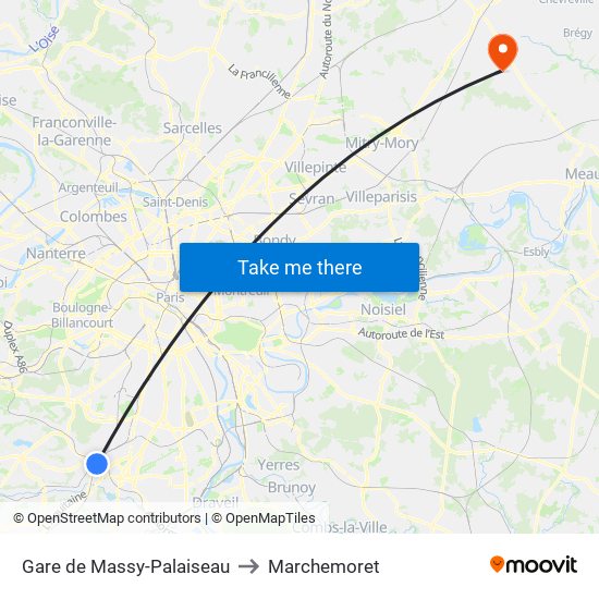 Gare de Massy-Palaiseau to Marchemoret map