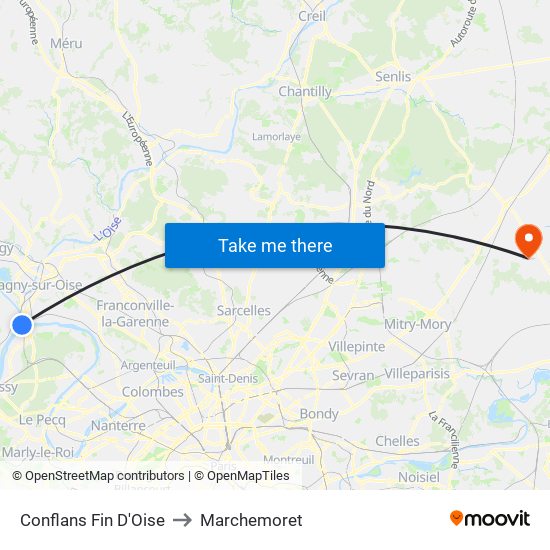 Conflans Fin D'Oise to Marchemoret map