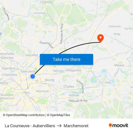 La Courneuve - Aubervilliers to Marchemoret map