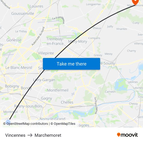 Vincennes to Marchemoret map