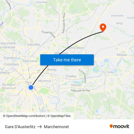 Gare D'Austerlitz to Marchemoret map