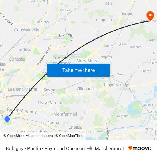 Bobigny - Pantin - Raymond Queneau to Marchemoret map