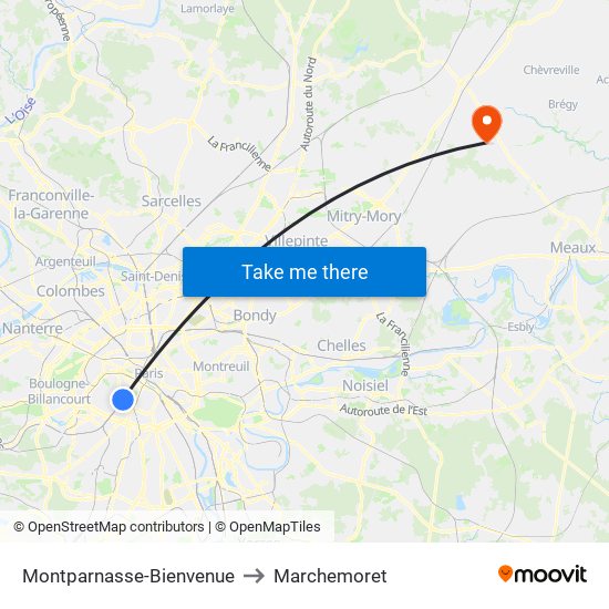 Montparnasse-Bienvenue to Marchemoret map