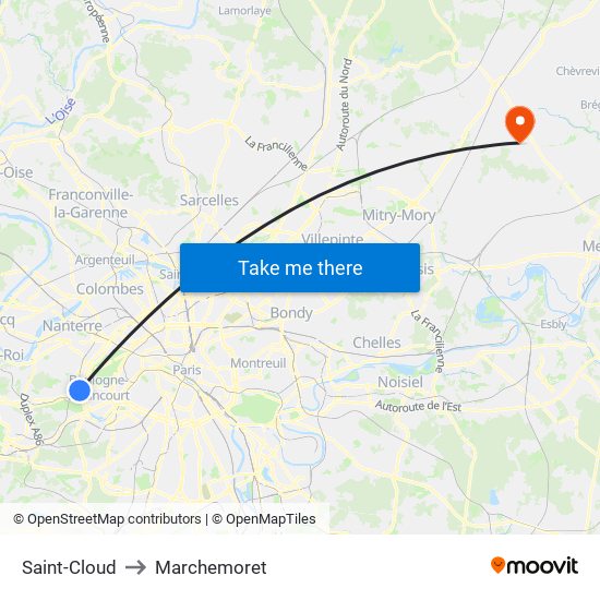 Saint-Cloud to Marchemoret map