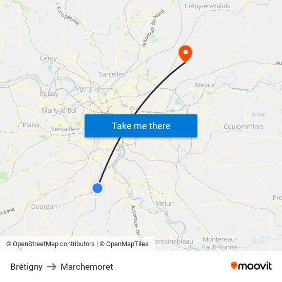 Brétigny to Marchemoret map