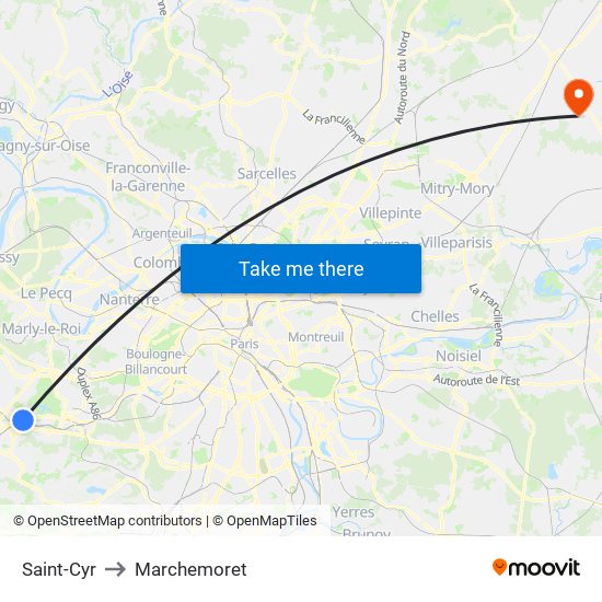 Saint-Cyr to Marchemoret map