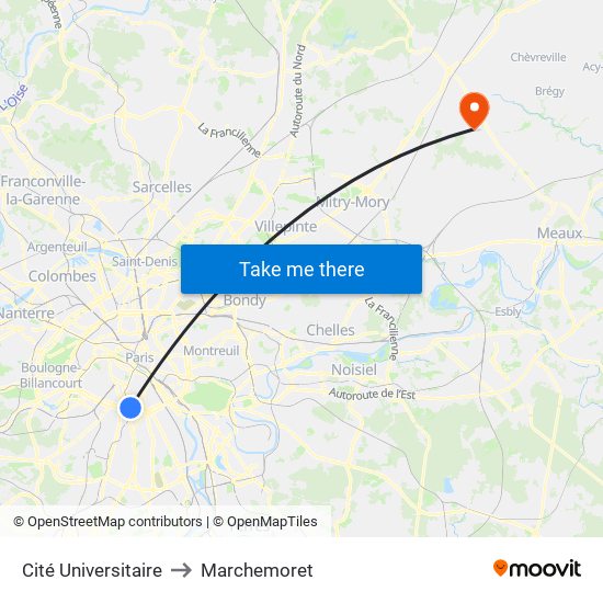 Cité Universitaire to Marchemoret map
