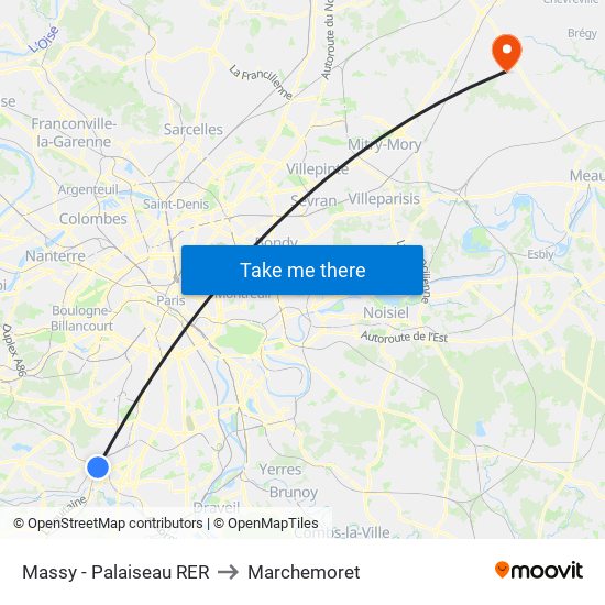 Massy - Palaiseau RER to Marchemoret map