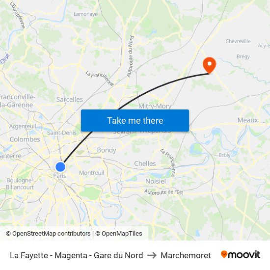 La Fayette - Magenta - Gare du Nord to Marchemoret map