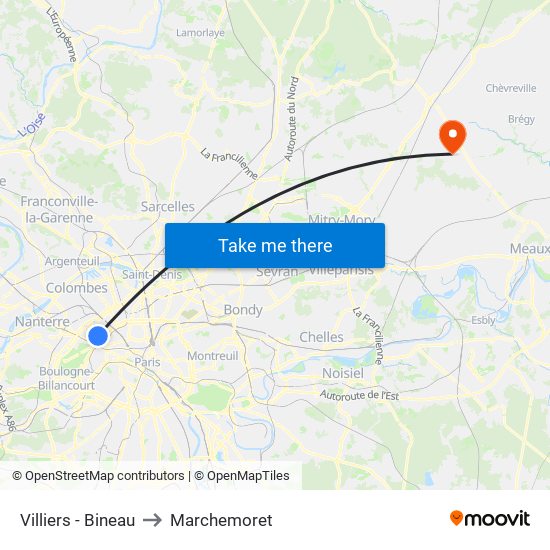 Villiers - Bineau to Marchemoret map