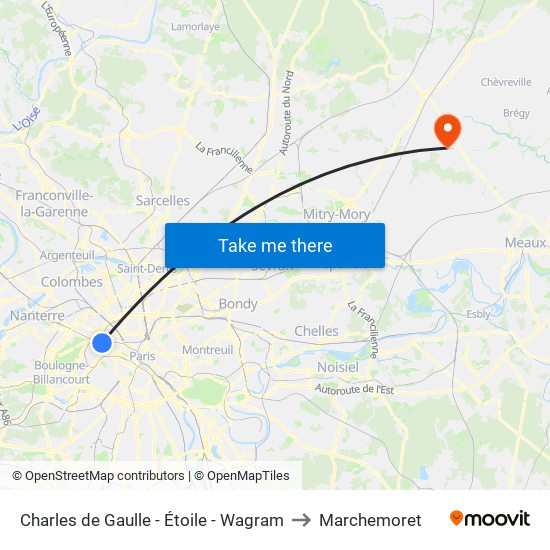 Charles de Gaulle - Étoile - Wagram to Marchemoret map