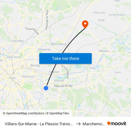 Villiers-Sur-Marne - Le Plessis-Trévise RER to Marchemoret map