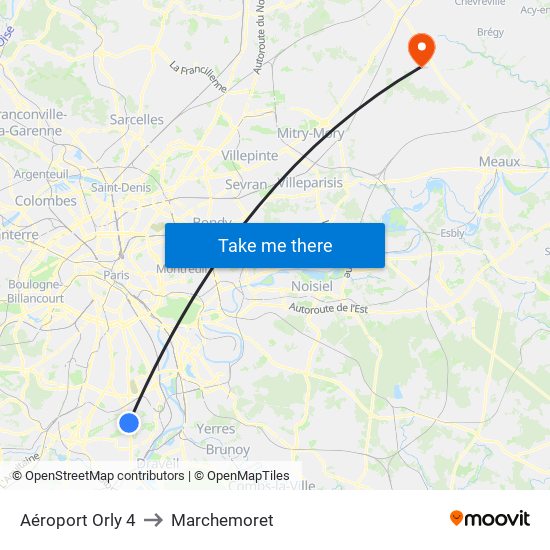 Aéroport Orly 4 to Marchemoret map