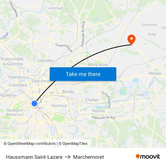 Haussmann Saint-Lazare to Marchemoret map
