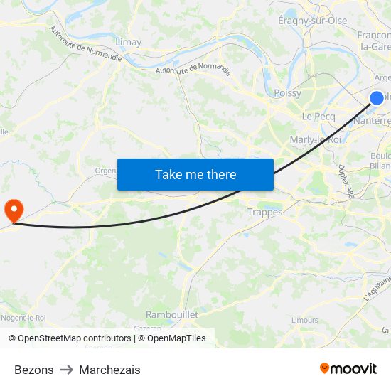 Bezons to Marchezais map